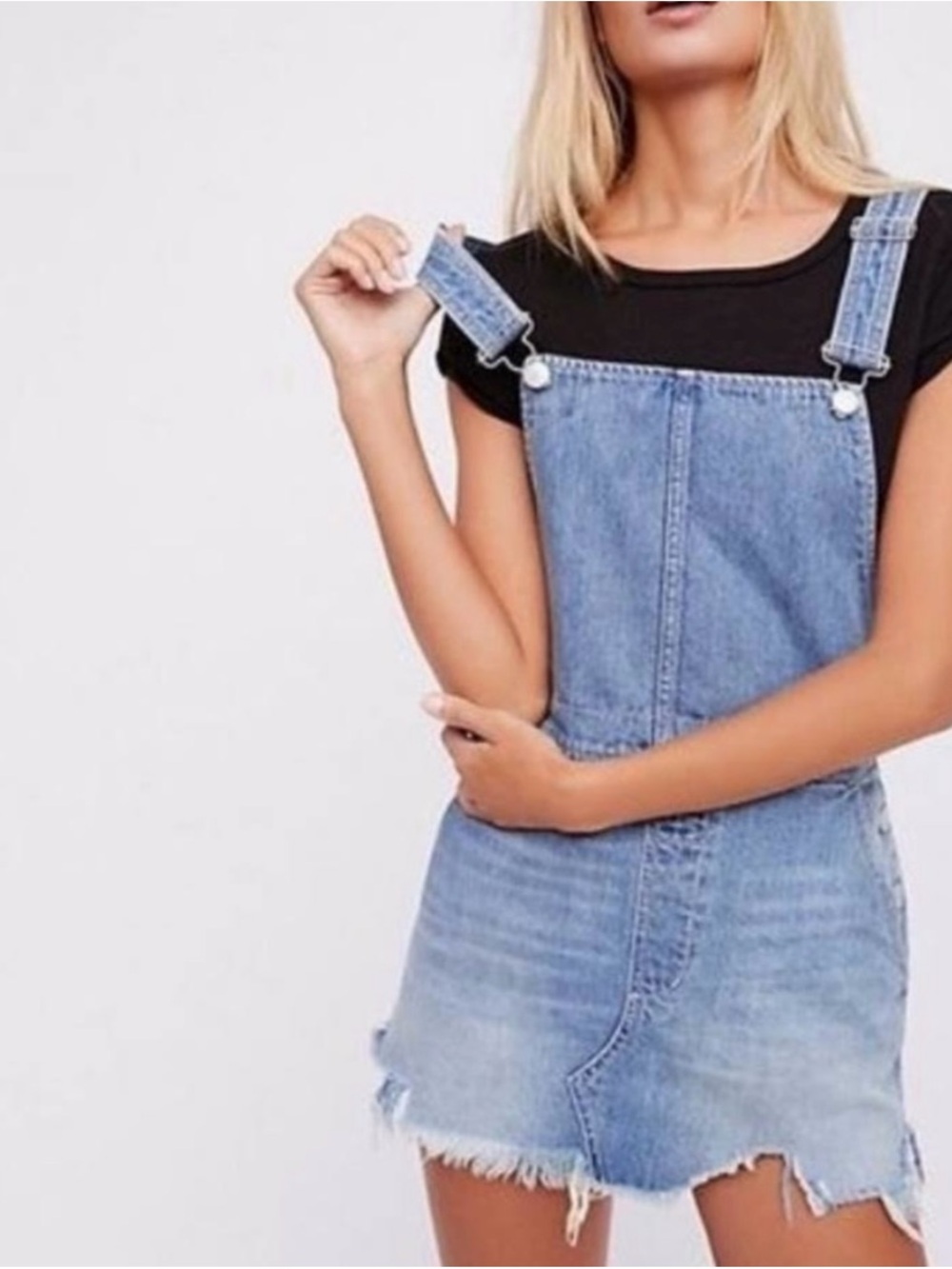 Free People Light Blue Denim Overall Dress